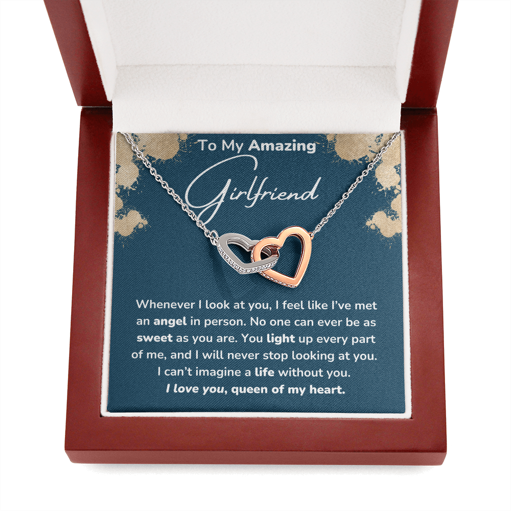 To My Amazing Girlfriend Queen of My Heart Interlocking Hearts Necklace