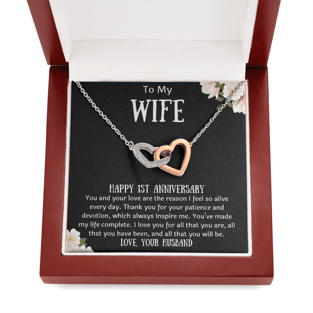 To My Wife 1st Anniversary Interlocking Hearts Necklace