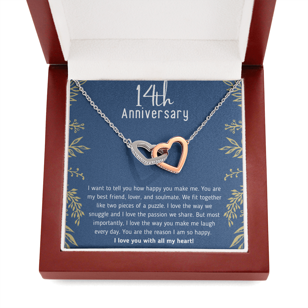 Happy 14th Anniversary Interlocking Hearts Necklace