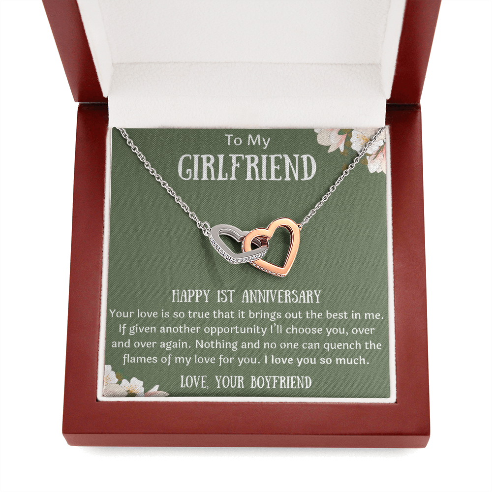 Happy 1st Anniversary To My Girlfriend from Boyfriend Interlocking Hearts Necklace