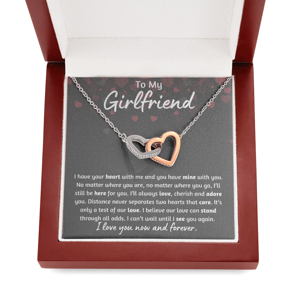 To My Girlfriend Heart Interlocking Hearts Necklace