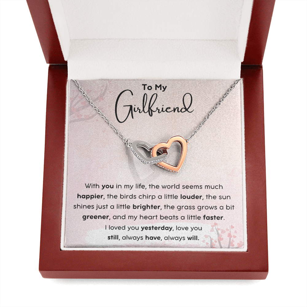 To My Girlfriend Pink Interlocking Hearts Necklace