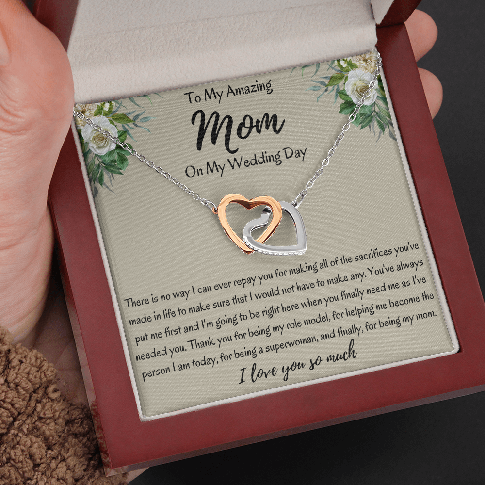 To My Amazing Mom On My Wedding Day Interlocking Hearts Necklace