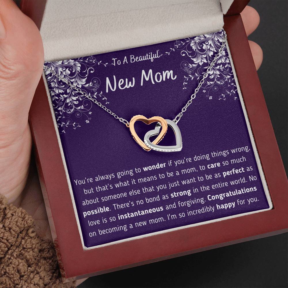 To A Beautiful New Mom Interlocking Hearts Necklace