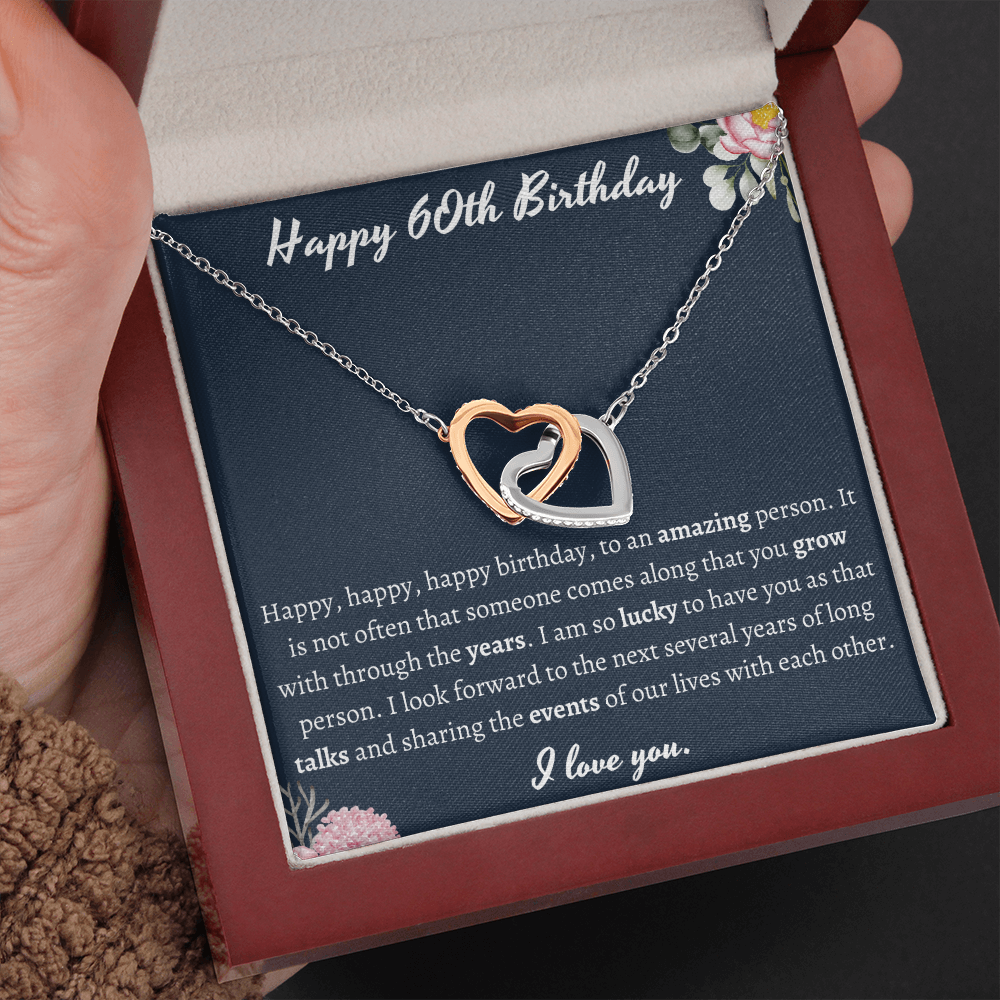 Happy 60th Birthday Interlocking Hearts Necklace