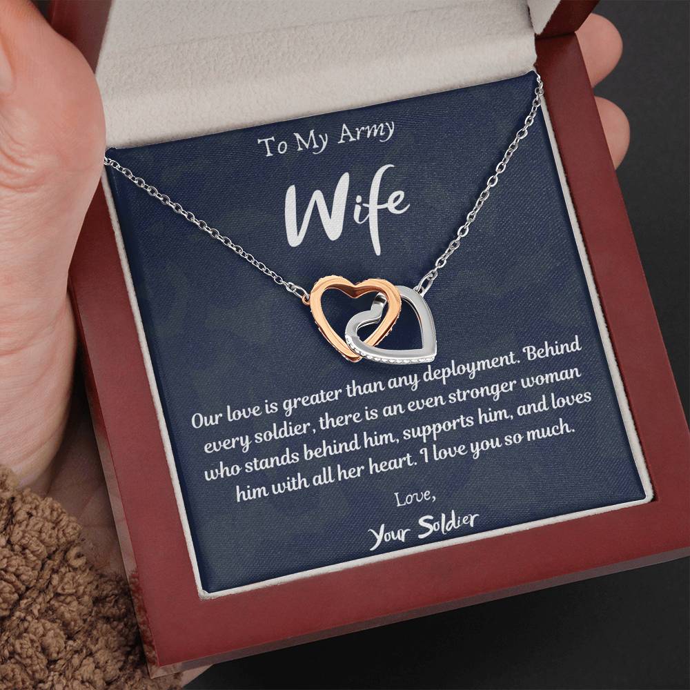 To My Army Wife Interlocking Hearts Necklace