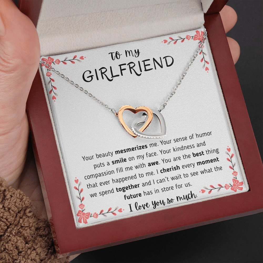 To My Girlfriend Border Interlocking Hearts Necklace