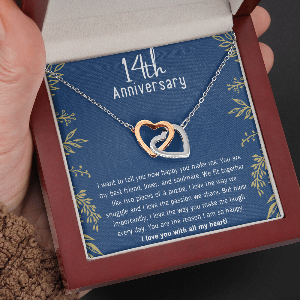 Happy 14th Anniversary Interlocking Hearts Necklace