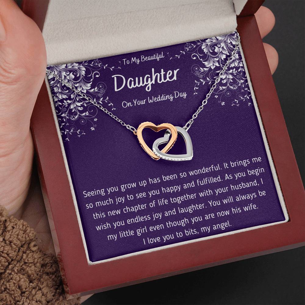 To My Beautiful Daughter on Your Wedding Day Interlocking Hearts Necklace