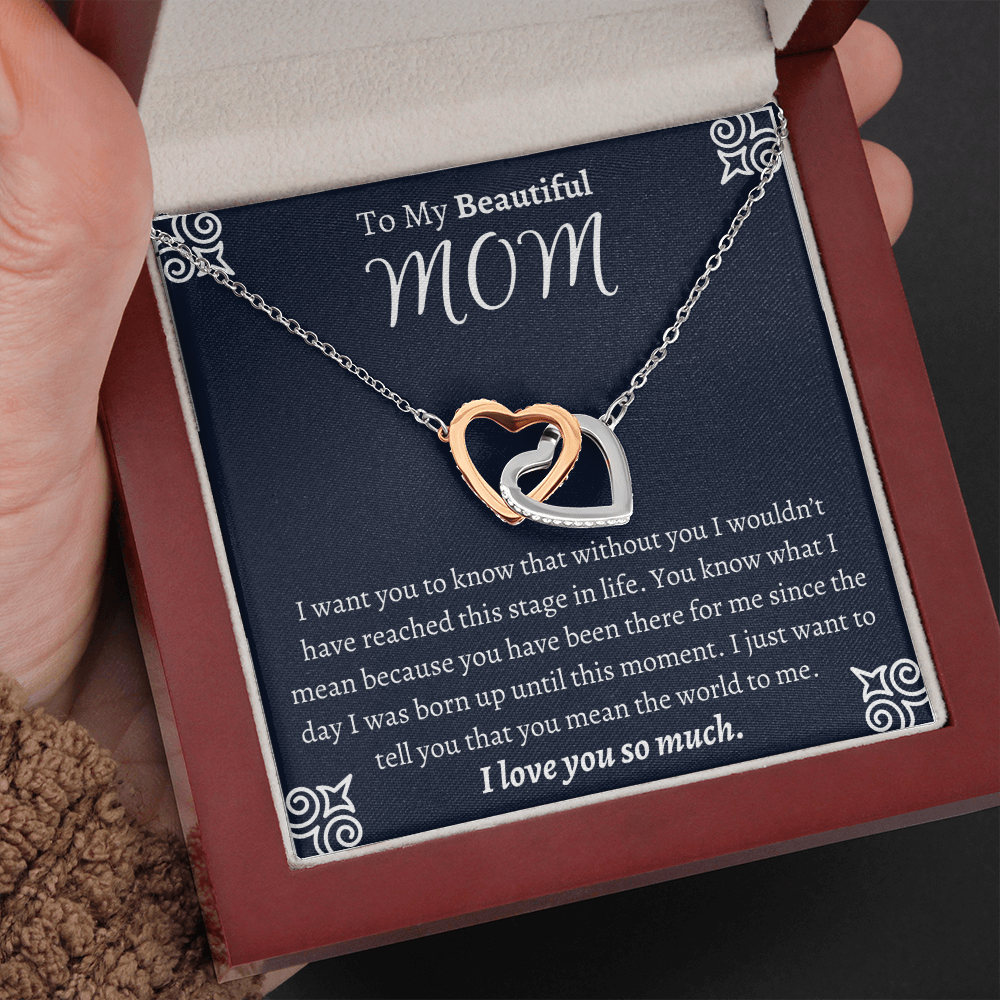 To My Beautiful Mom Interlocking Hearts Necklace