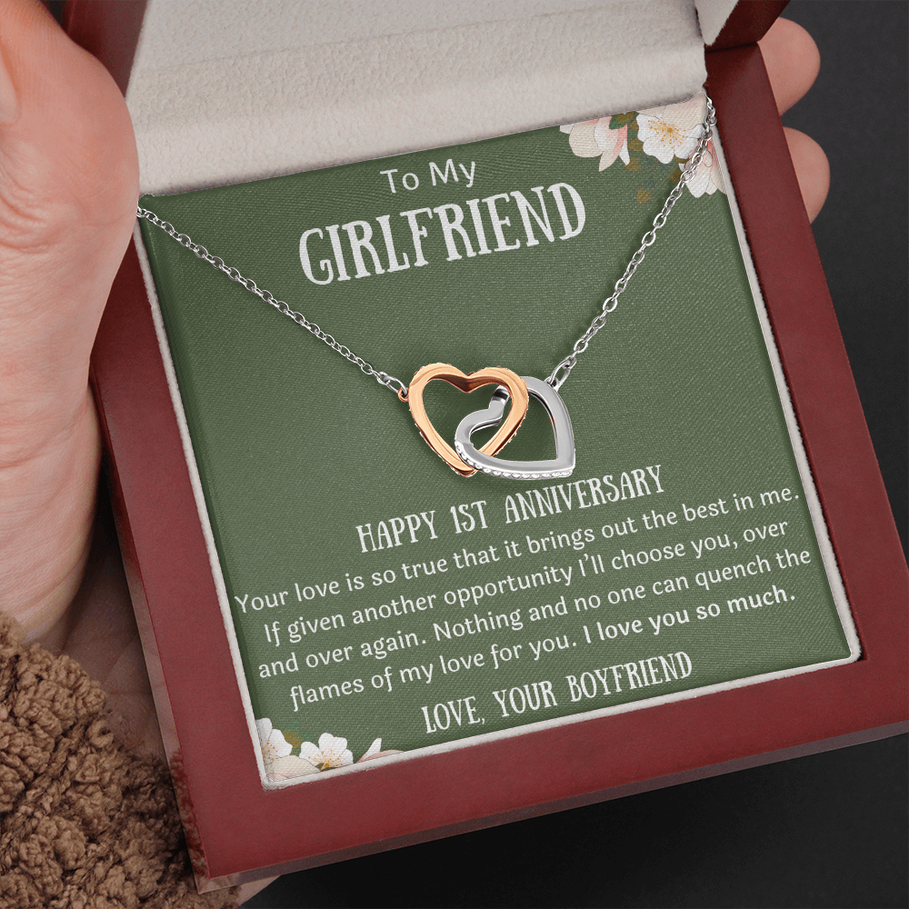 Happy 1st Anniversary To My Girlfriend from Boyfriend Interlocking Hearts Necklace