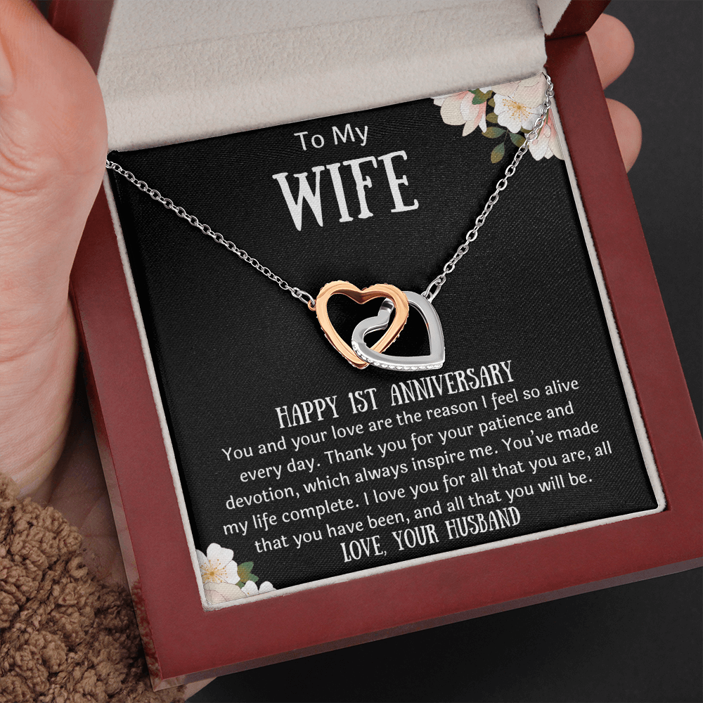 To My Wife 1st Anniversary Interlocking Hearts Necklace