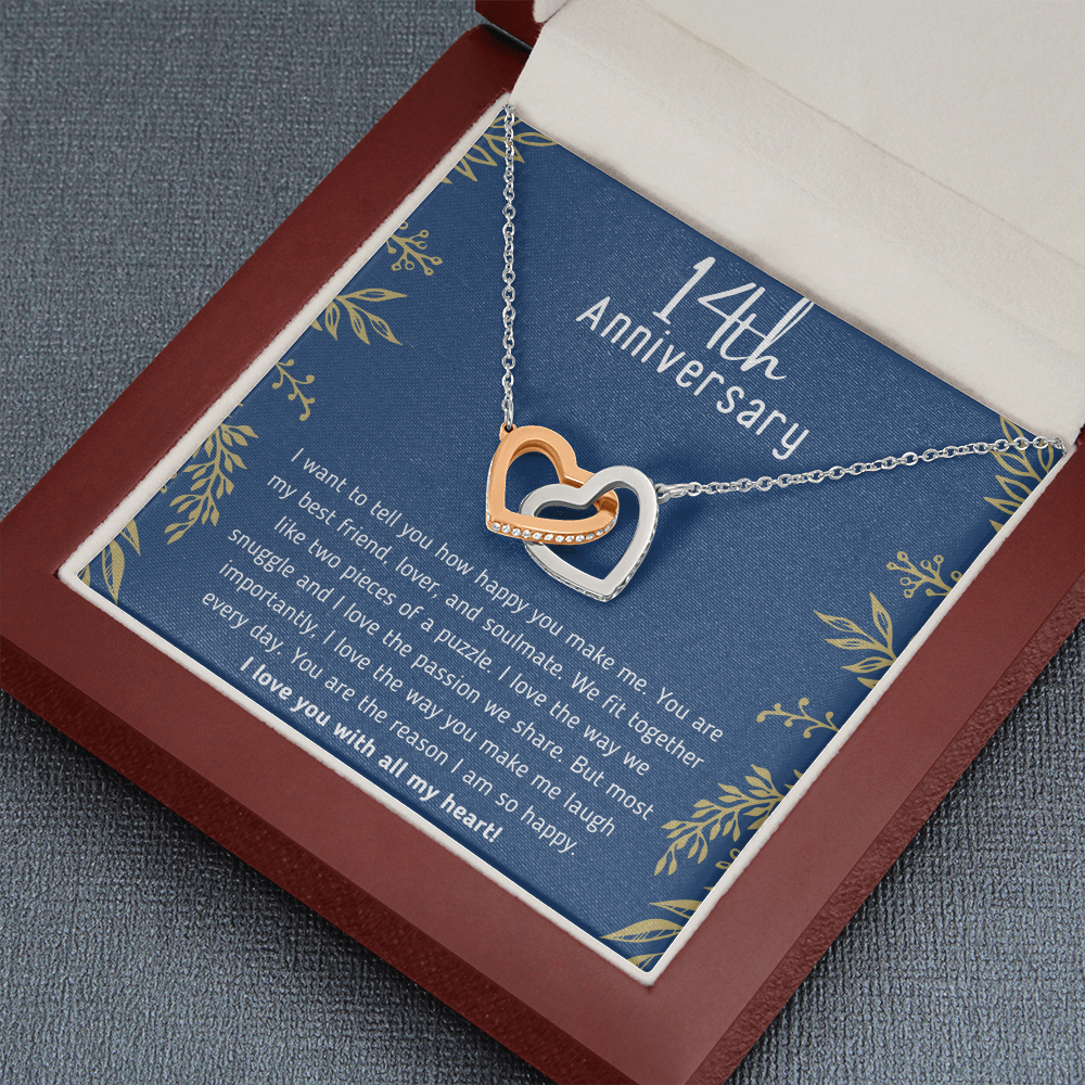 Happy 14th Anniversary Interlocking Hearts Necklace