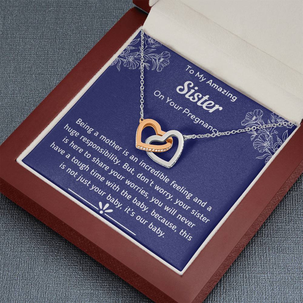 To My Amazing Sister Pregnancy Interlocking Hearts Necklace