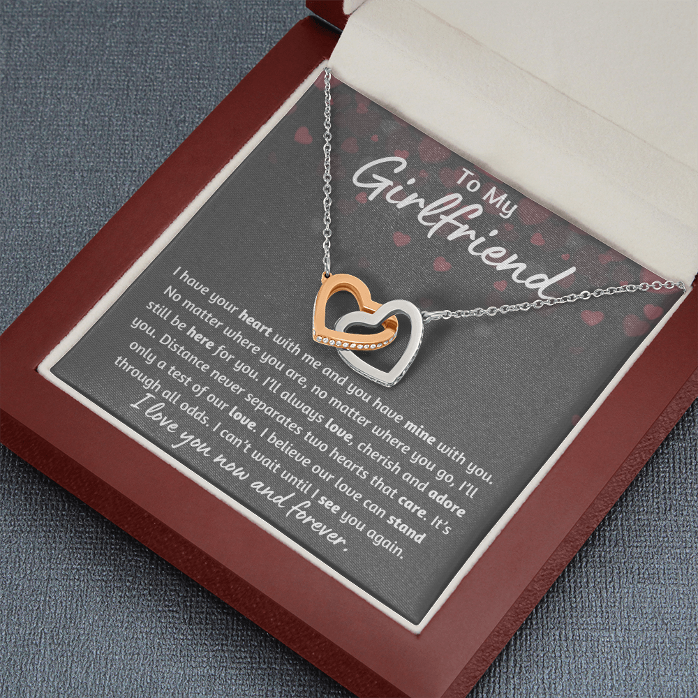 To My Girlfriend Heart Interlocking Hearts Necklace