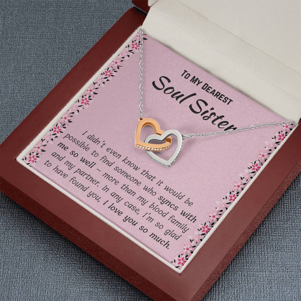 To My Dearest Soul Sister Interlocking Hearts Necklace