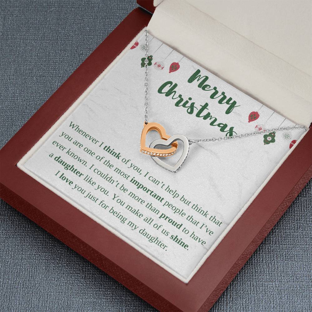 Merry Christmas Interlocking Hearts Daughter Necklace