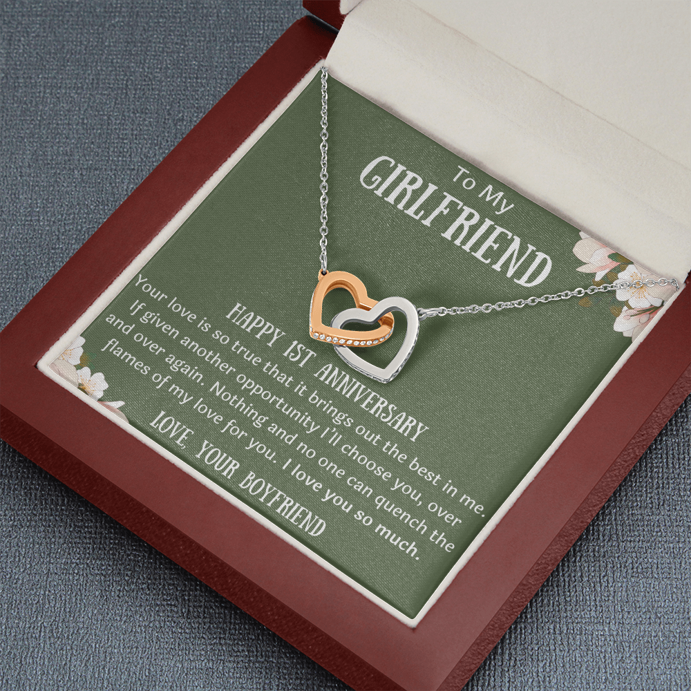 Happy 1st Anniversary To My Girlfriend from Boyfriend Interlocking Hearts Necklace