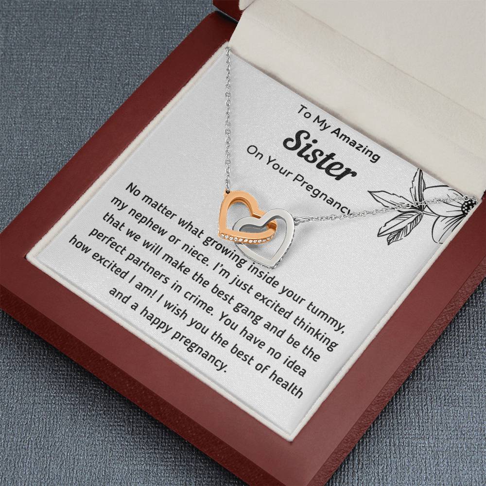 To My Amazing Sister on Your Pregnancy Interlocking Hearts Necklace