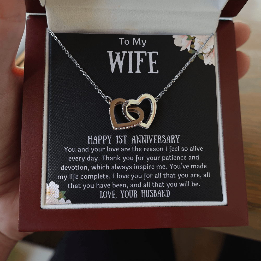 To My Wife 1st Anniversary Interlocking Hearts Necklace