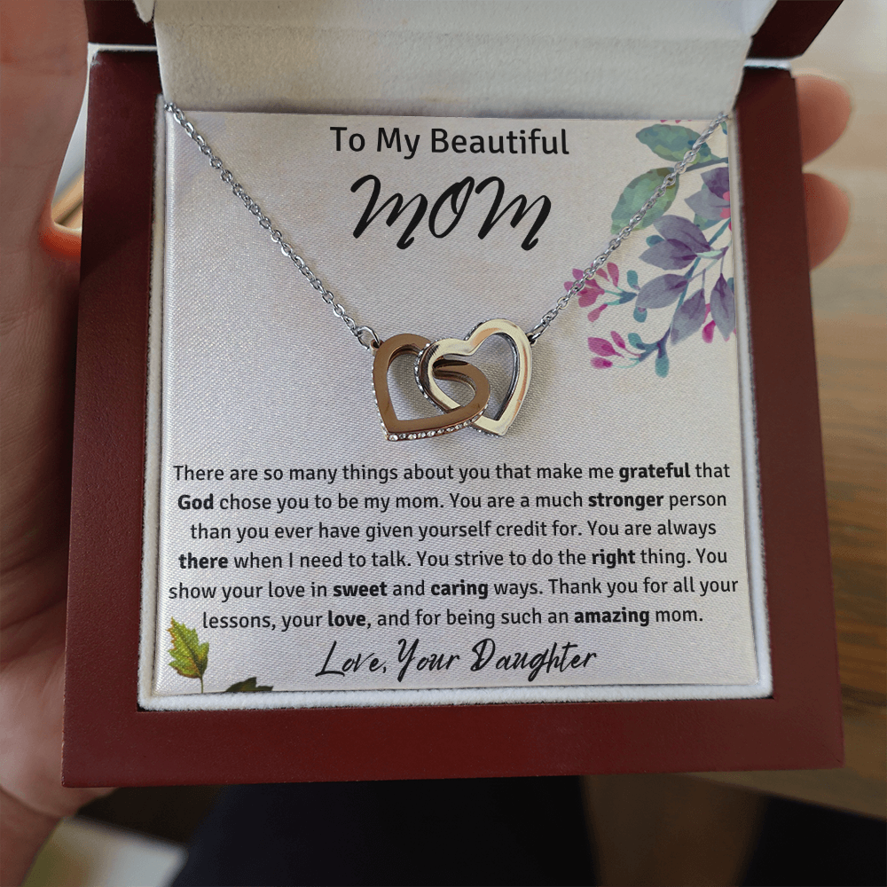 To My Beautiful Mom from Your Daughter Interlocking Hearts Necklace