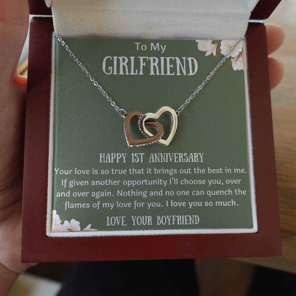 Happy 1st Anniversary To My Girlfriend from Boyfriend Interlocking Hearts Necklace