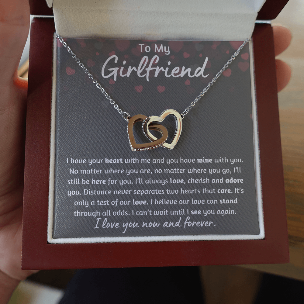 To My Girlfriend Heart Interlocking Hearts Necklace