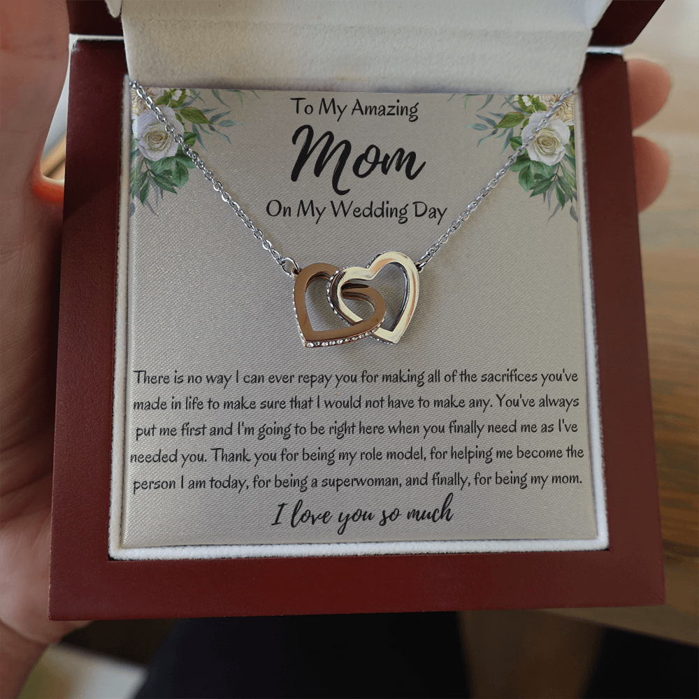 To My Amazing Mom On My Wedding Day Interlocking Hearts Necklace