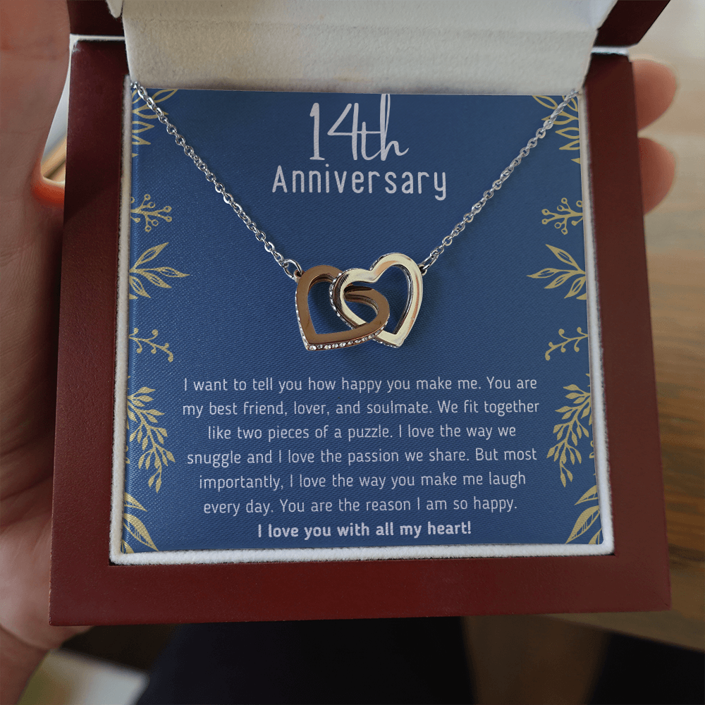 Happy 14th Anniversary Interlocking Hearts Necklace