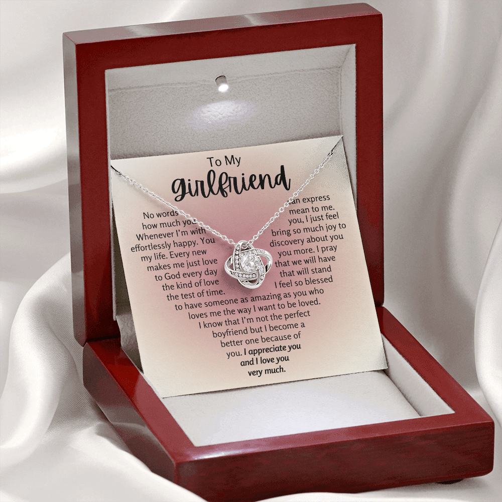 To My Girlfriend Heart Love Knot Necklace