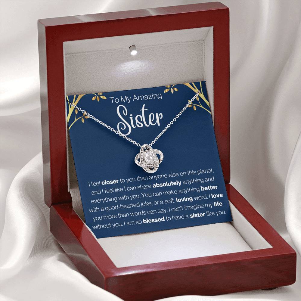 To My Amazing Sister Love Knot Necklace