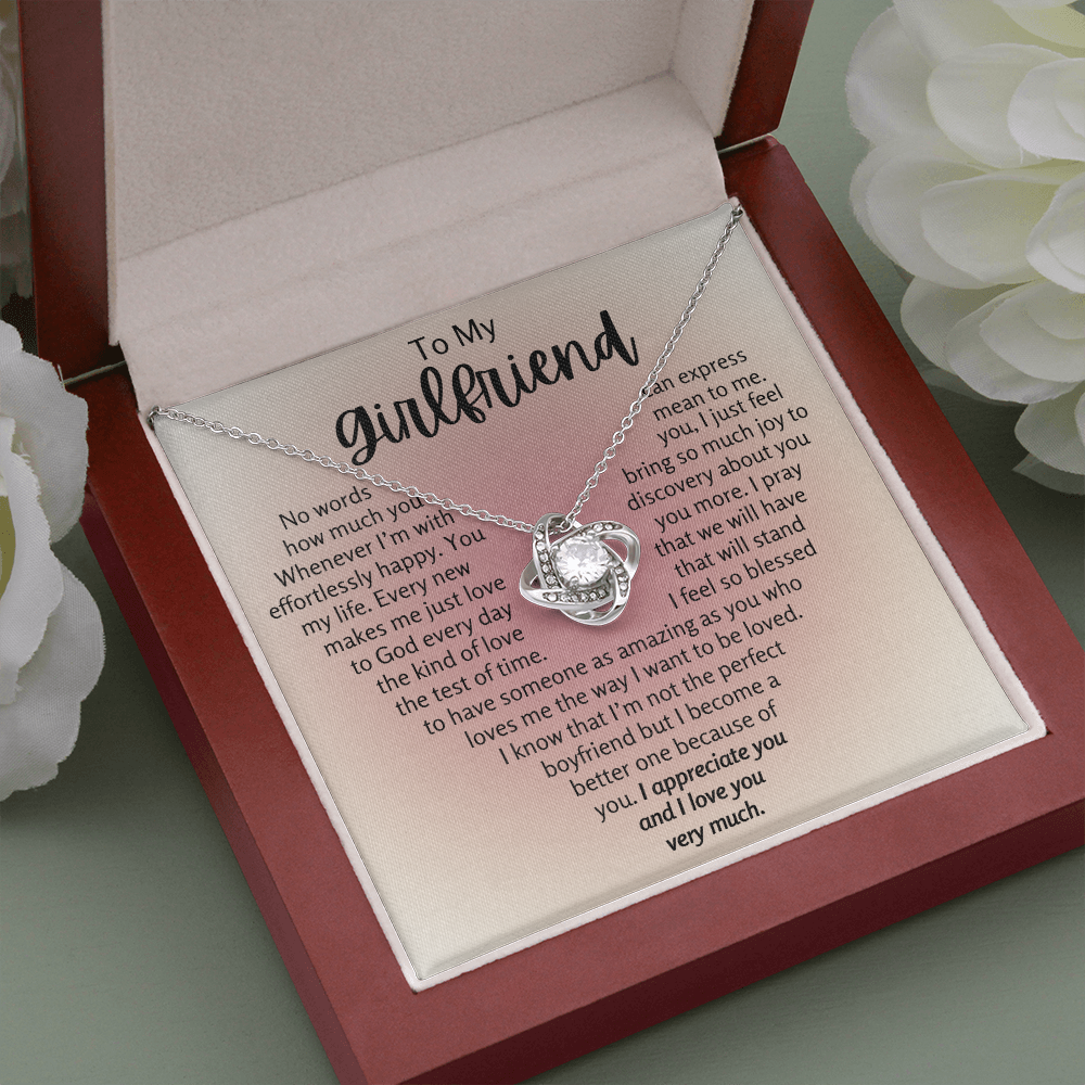 To My Girlfriend Heart Love Knot Necklace