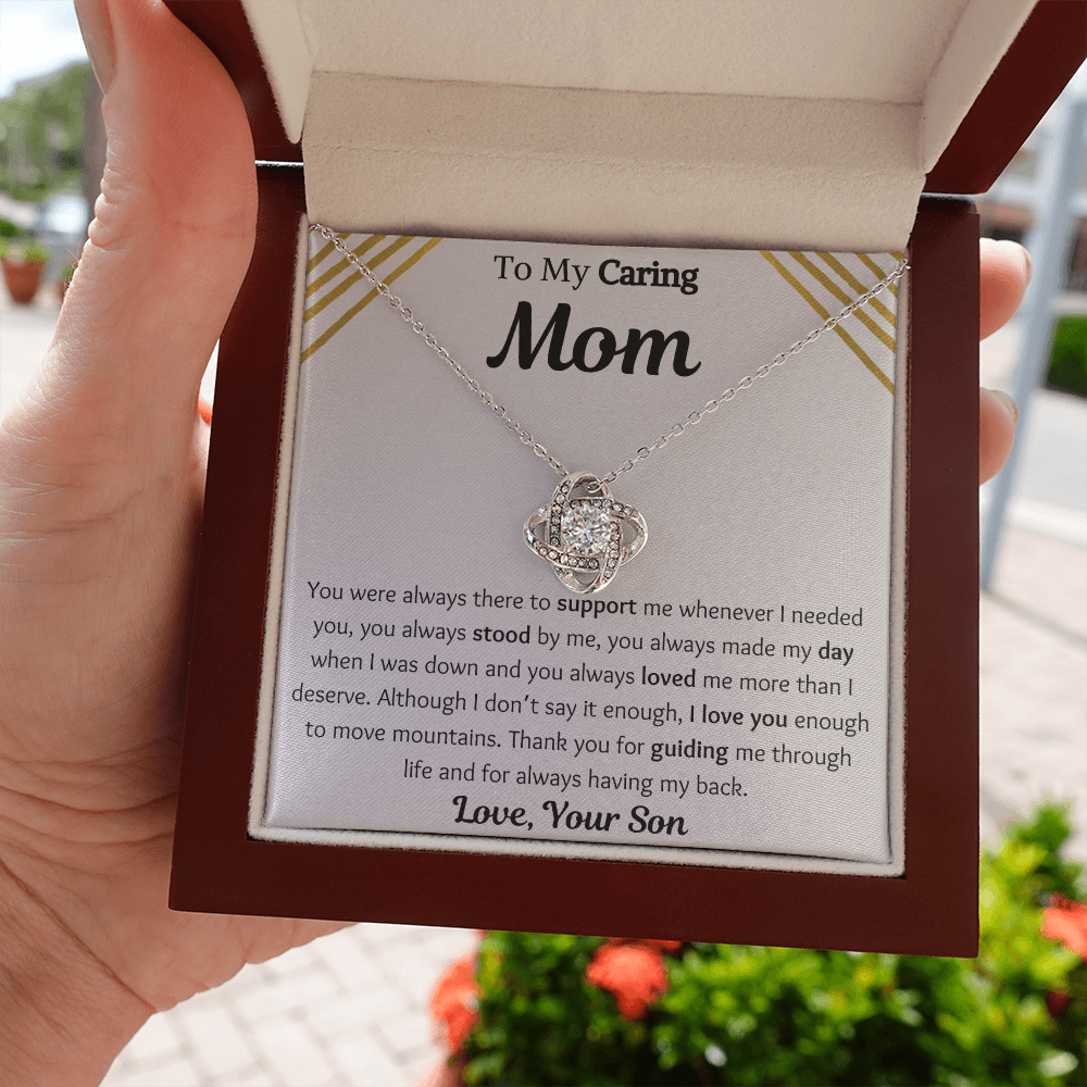 To My Caring Mom From Son Love Knot Necklace