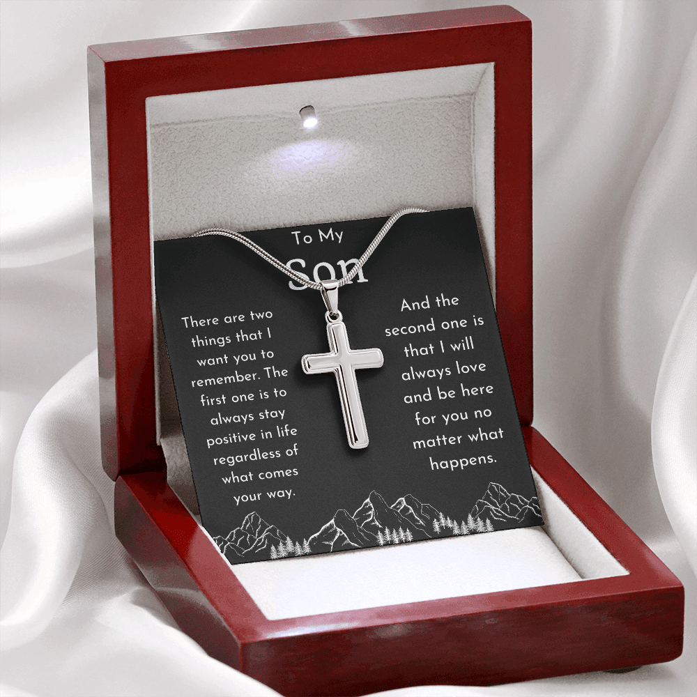 To My Son Cross Necklace with Mountains