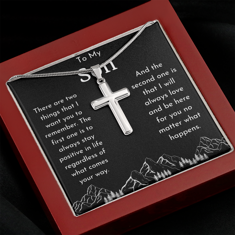 To My Son Cross Necklace with Mountains