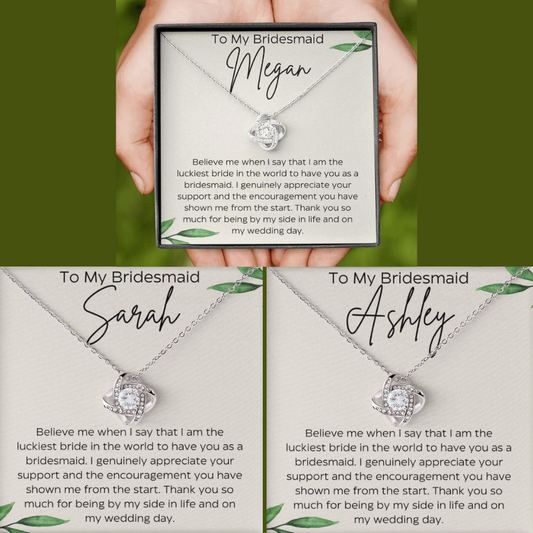 Personalized To My Bridesmaid Love Knot Necklace