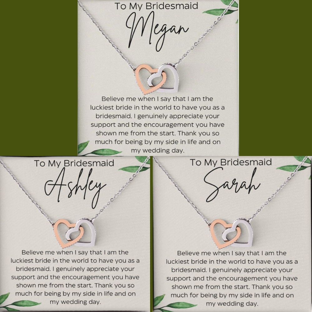 Personalized To My Bridesmaid Interlocking Hearts Necklace